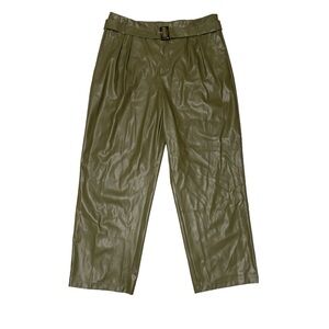 WHO WHAT WEAR High-Rise Belted Pants Vegan Leather Pleather Crop Trousers